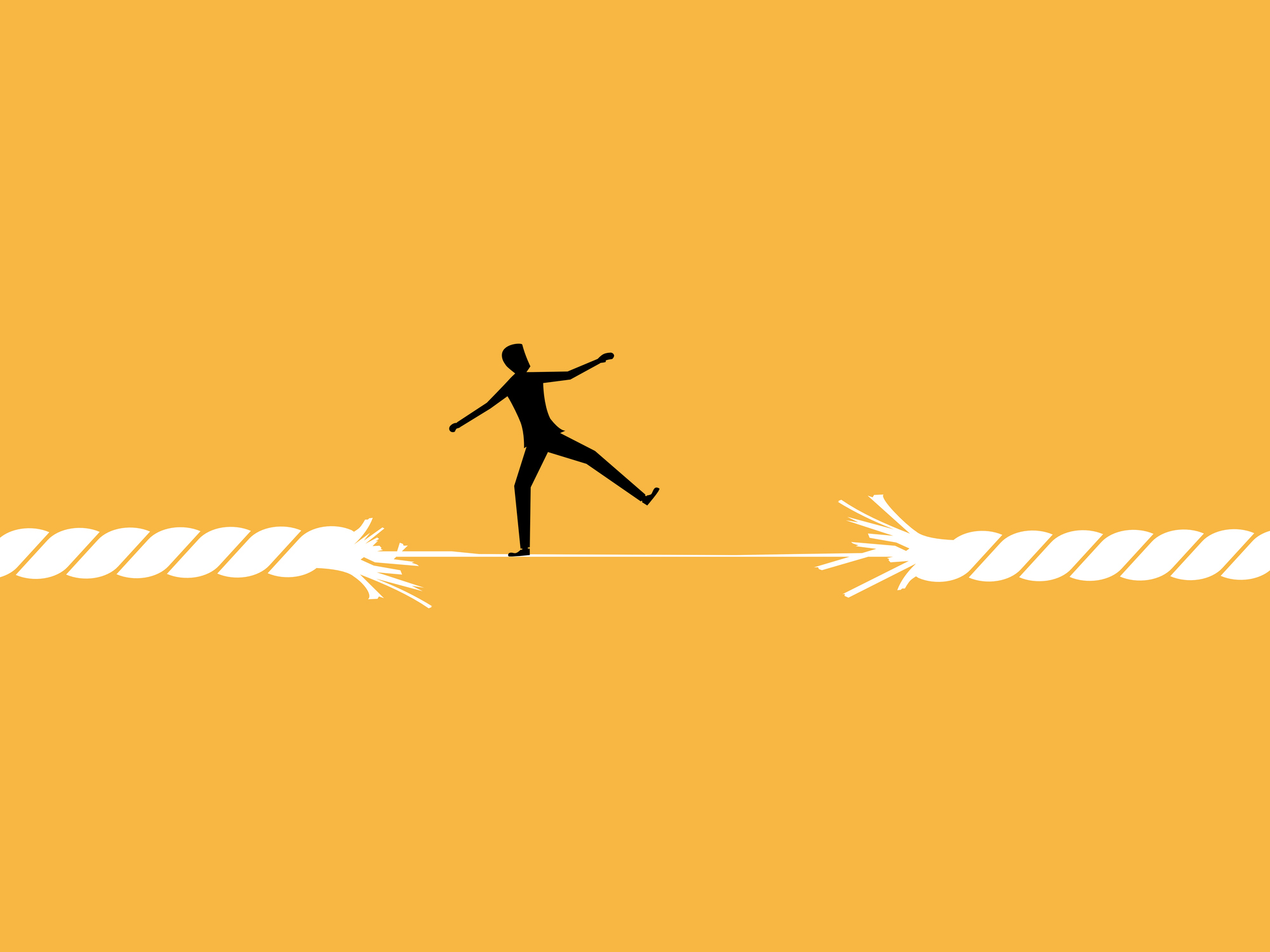 a businessman on a tightrope that is failing